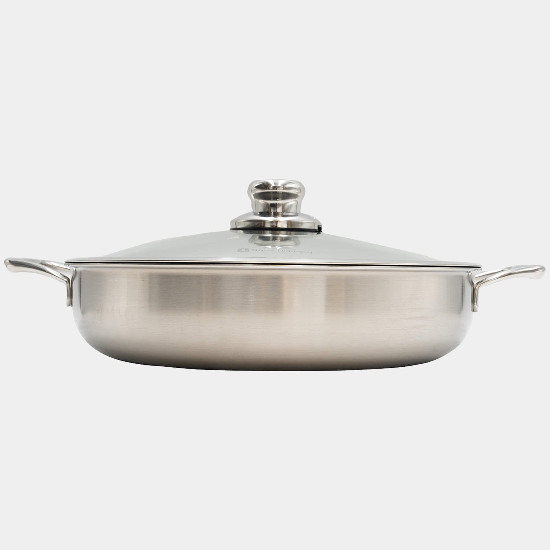 Nonstick Clad 5 L Stainless Chef's Pan with Glass Lid - Induction side view