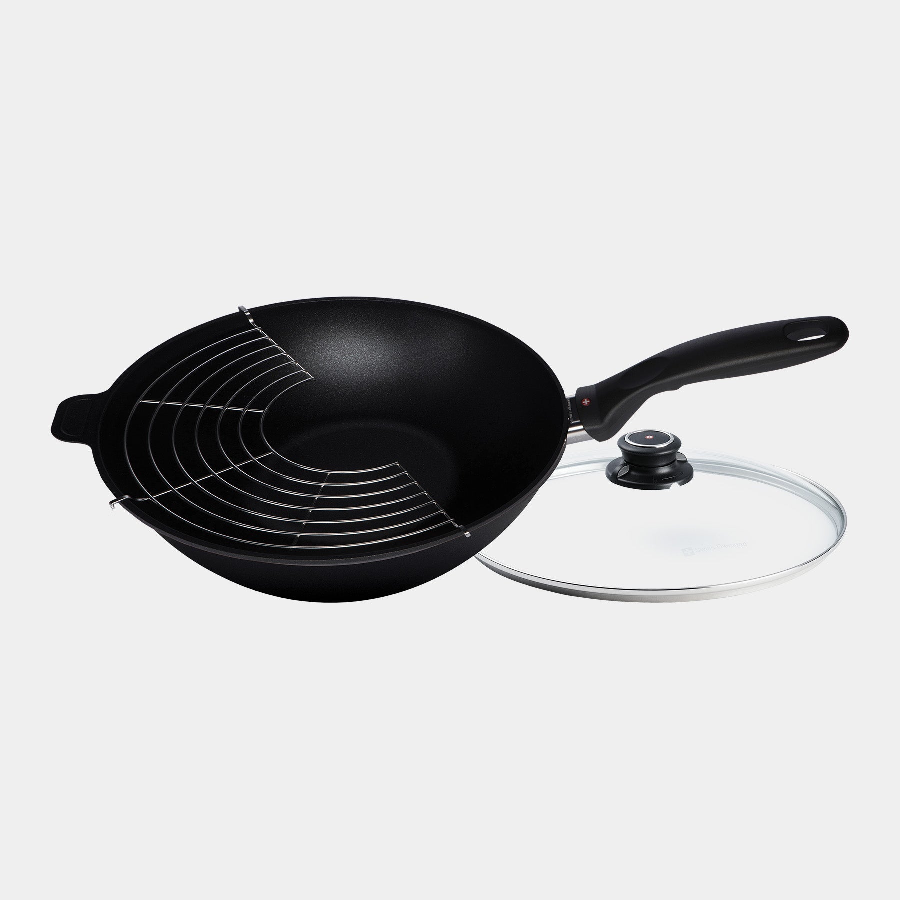 XD Nonstick 11.2 cm Wok with Glass Lid & Rack - Induction